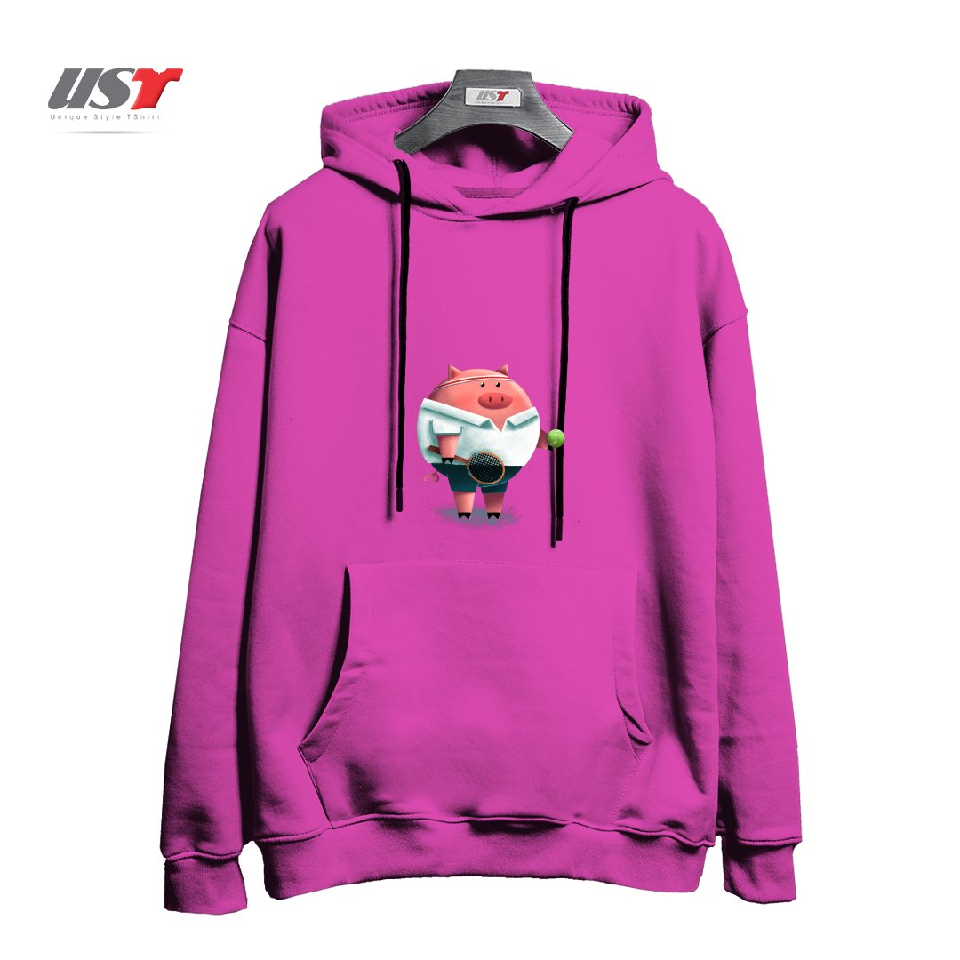 طرح TENNIS PIG هودی اورسایزرنگ صورتی