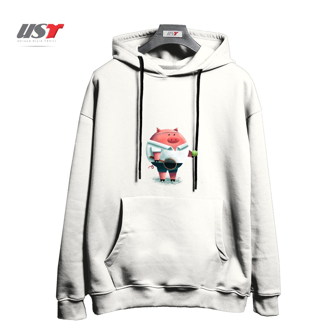 طرح TENNIS PIG هودی اورسایزرنگ سفید