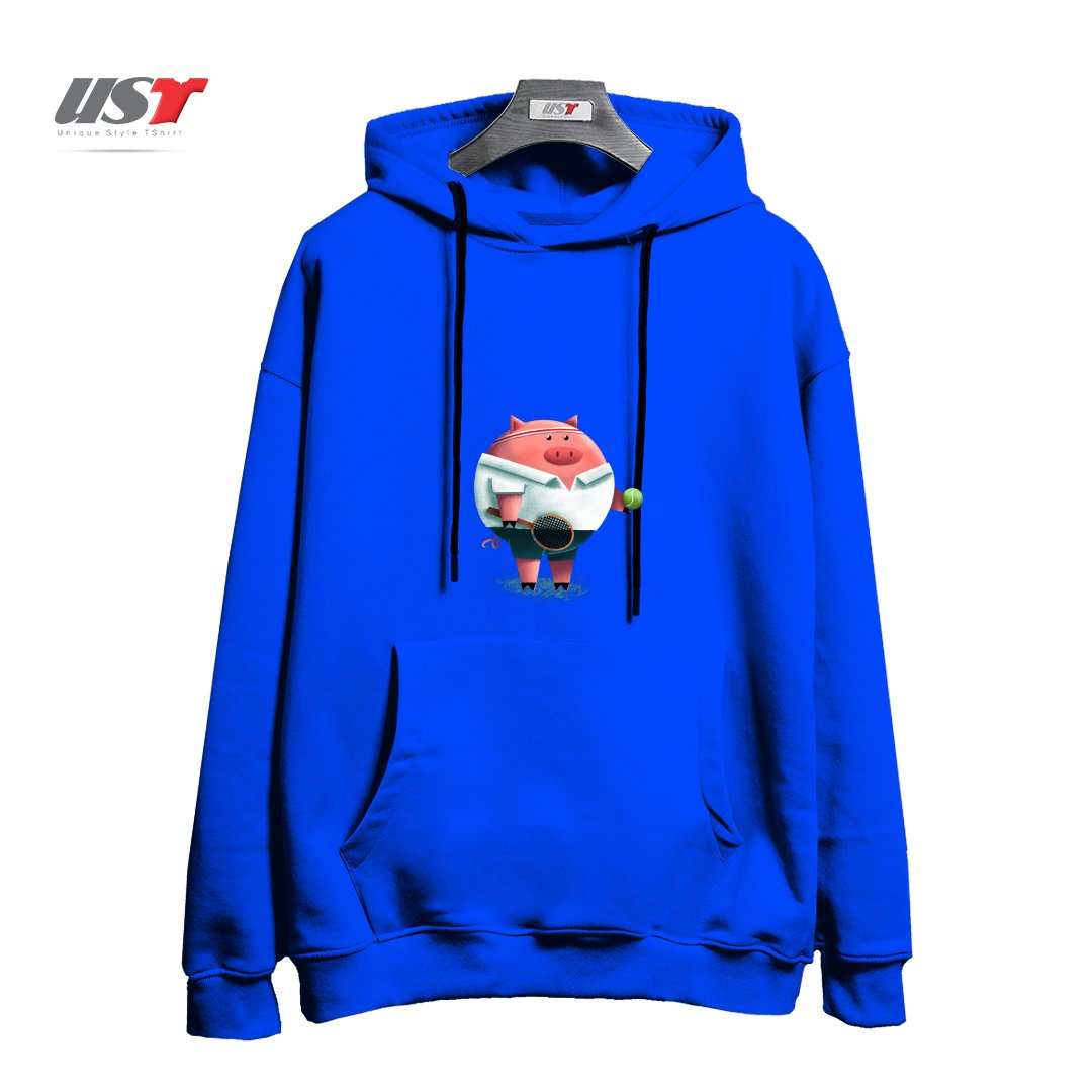 طرح TENNIS PIG هودی اورسایزرنگ آبی شالی