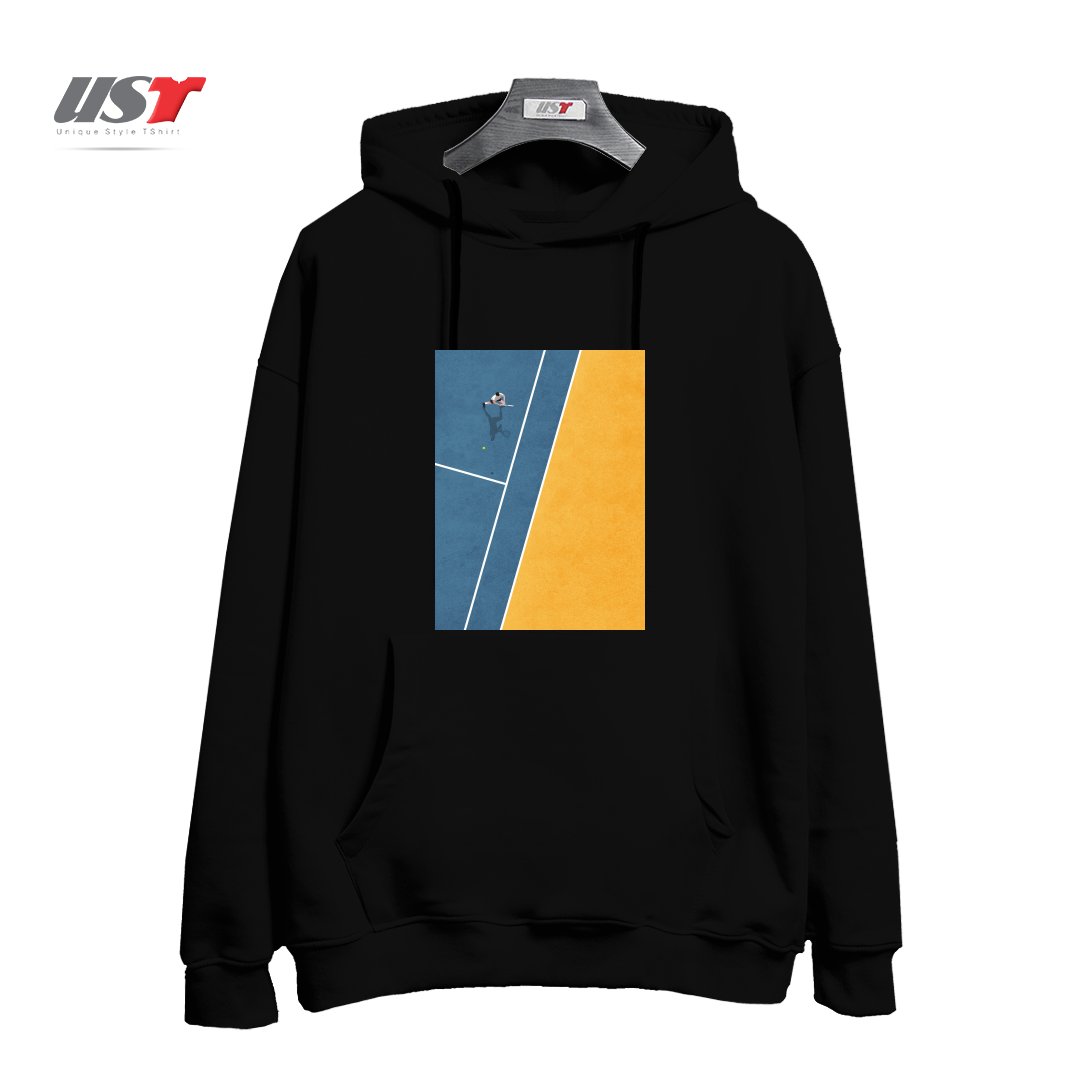 طرح TENNIS PLAYER هودی اورسایزرنگ مشکی