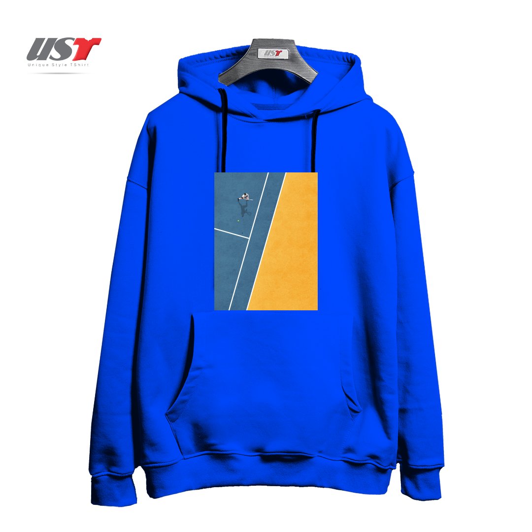 طرح TENNIS PLAYER هودی اورسایزرنگ آبی شالی