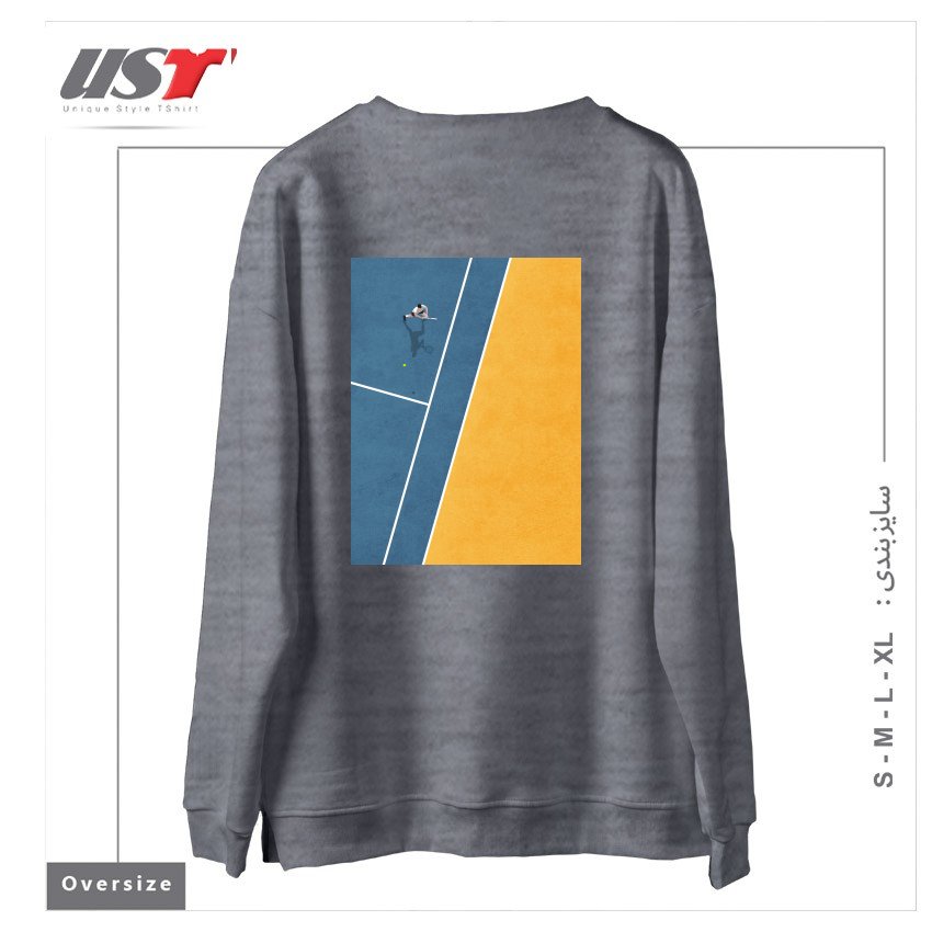 طرح TENNIS PLAYER سوییشرت اورسایزرنگ طوسی ملانژ