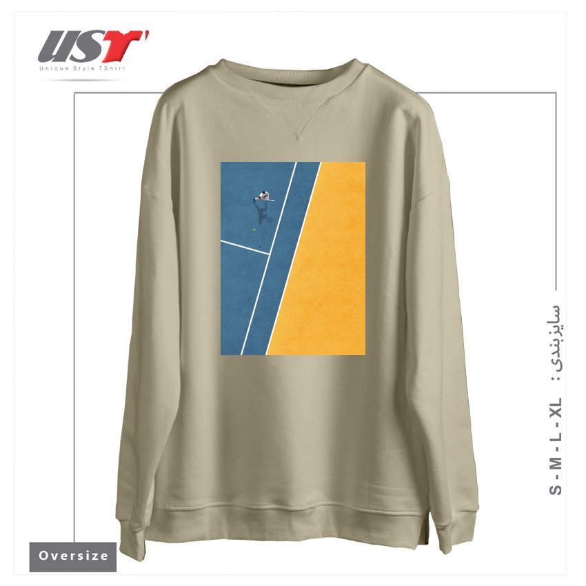 طرح TENNIS PLAYER سوییشرت اورسایزرنگ نخودی