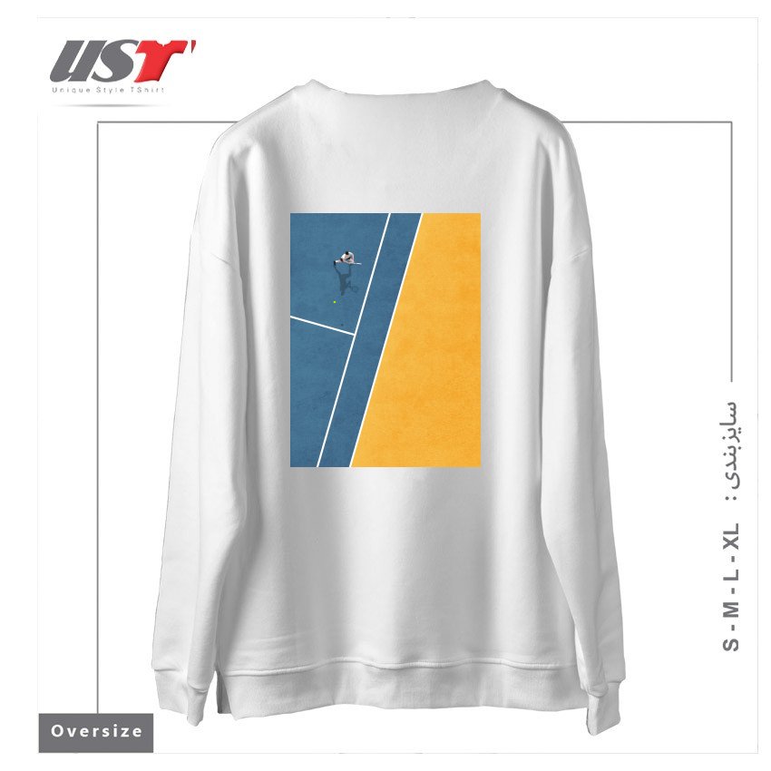 طرح TENNIS PLAYER سوییشرت اورسایزرنگ سفید