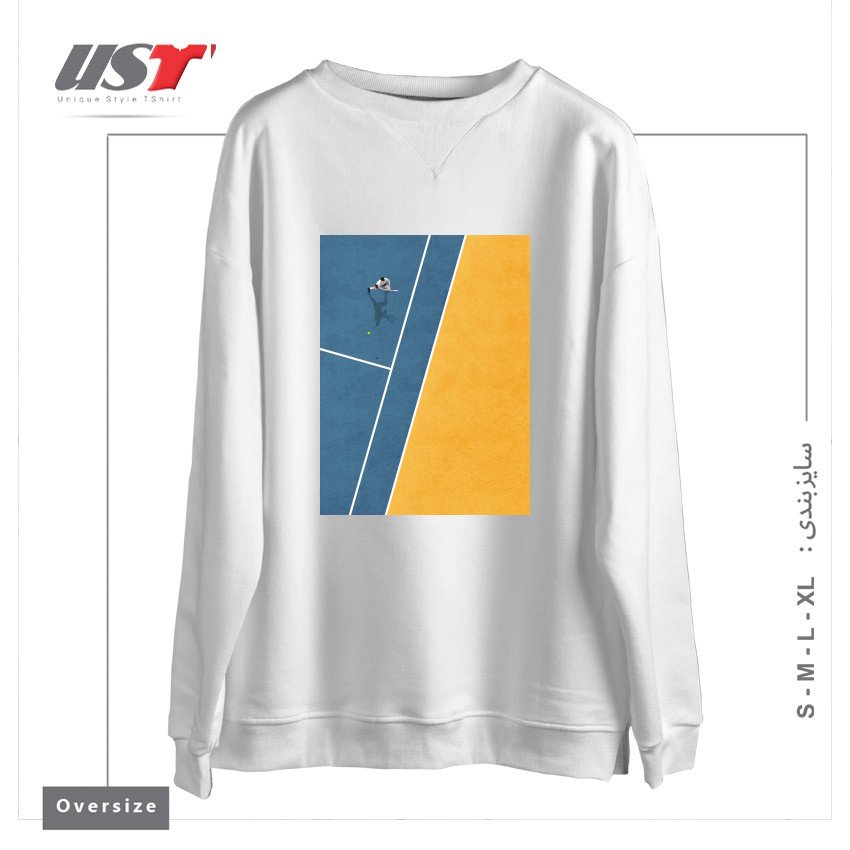 طرح TENNIS PLAYER سوییشرت اورسایزرنگ سفید
