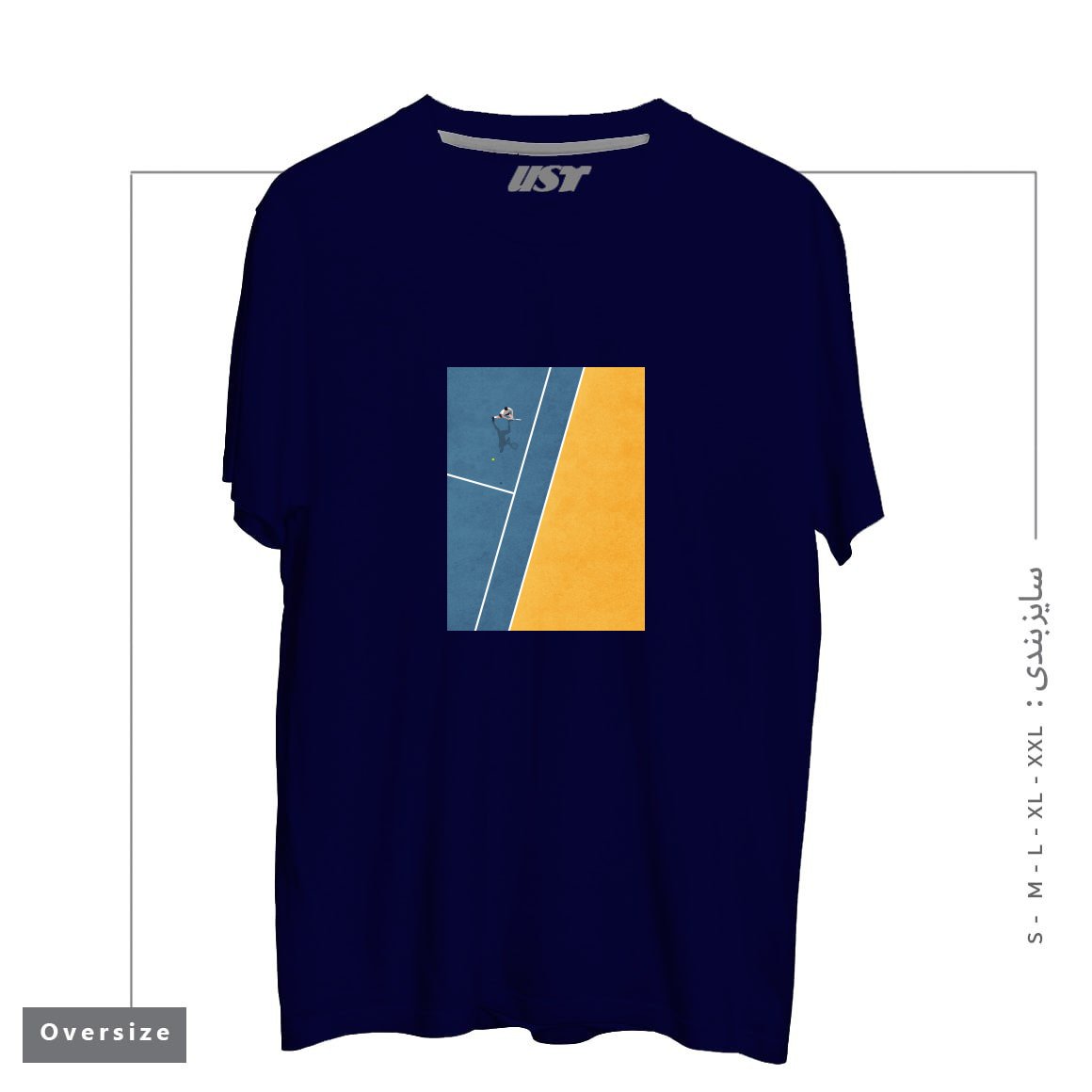 طرح TENNIS PLAYER تیشرت اورسایزرنگ سرمه ای