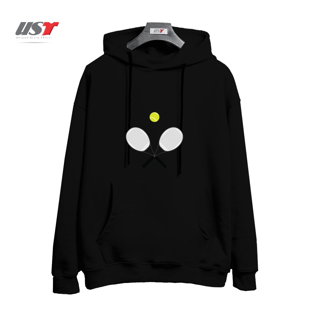 طرح TENNIS RACKET AND BALL 2 هودی اورسایزرنگ مشکی