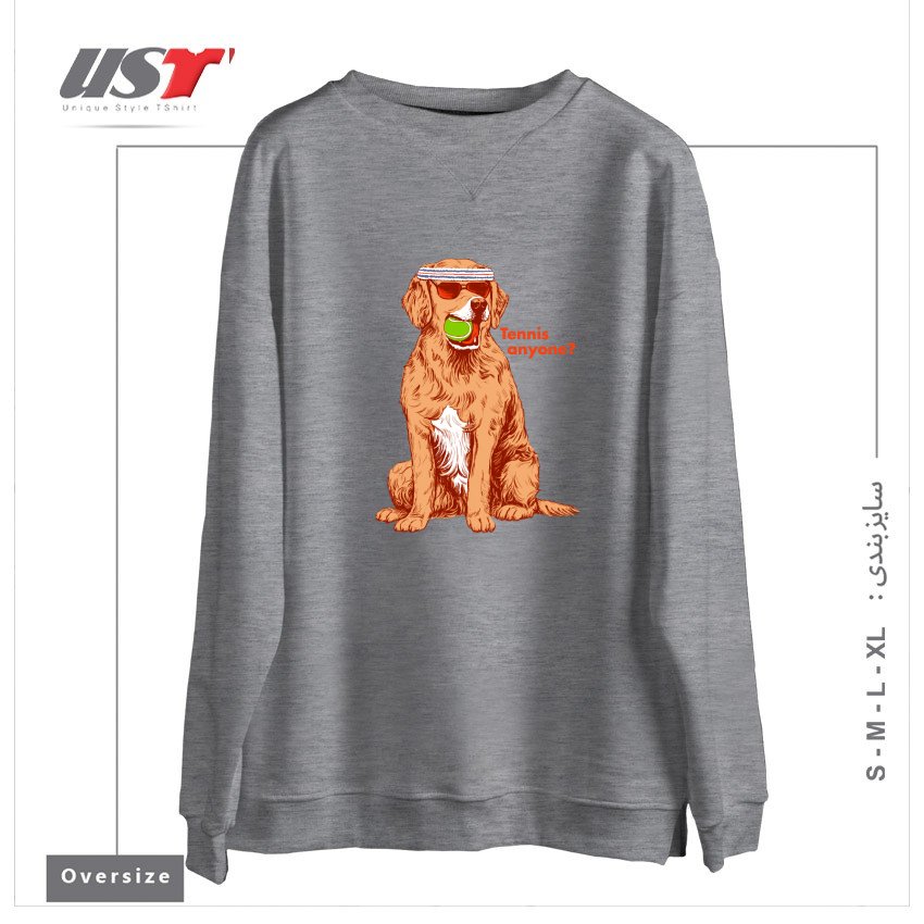 طرح TENNIS, ANYONE سوییشرت اورسایزرنگ طوسی ملانژ