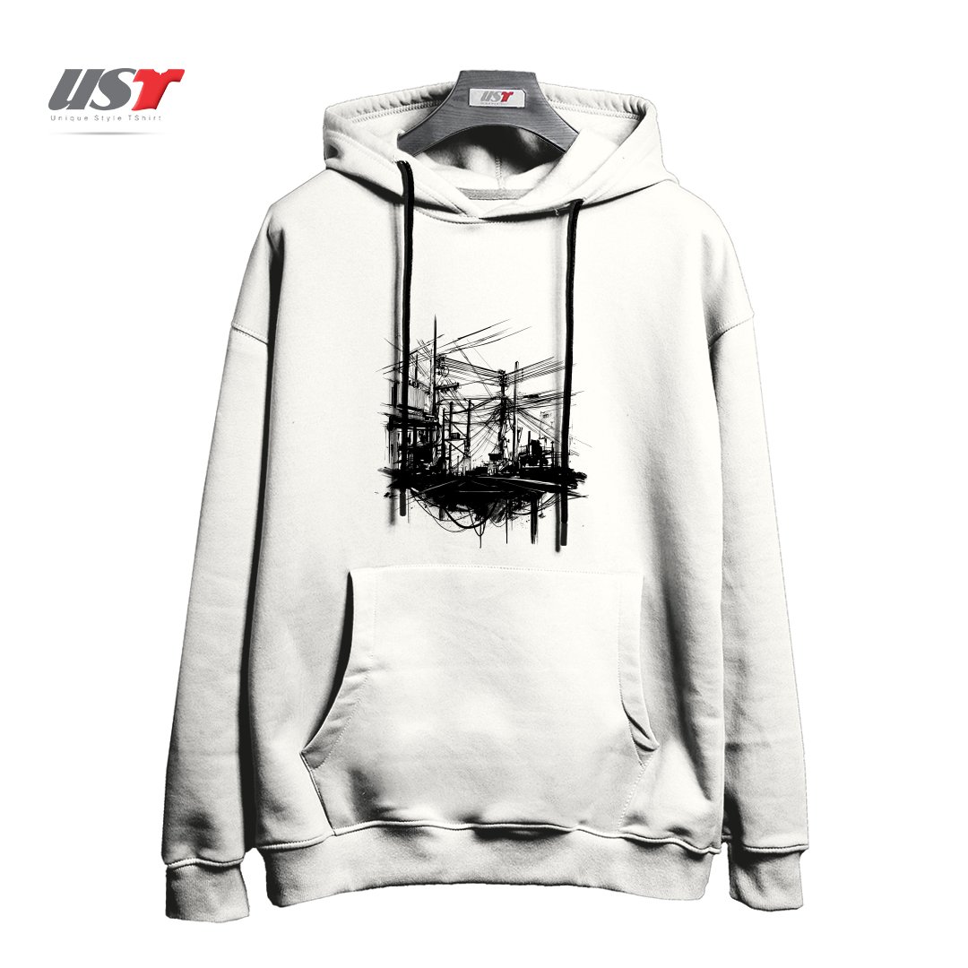 طرح ELECTRIC STREET هودی اورسایزرنگ سفید