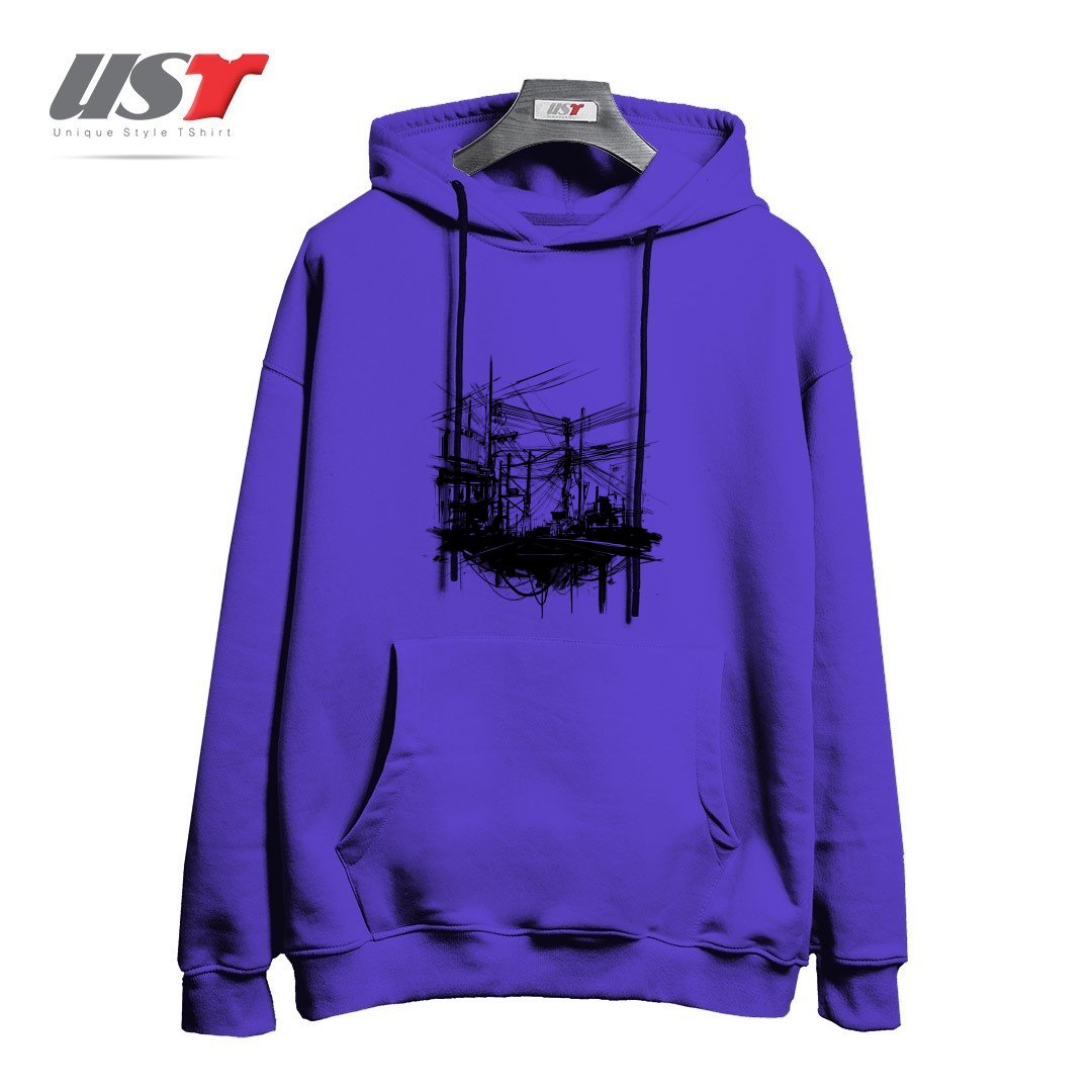 طرح ELECTRIC STREET هودی اورسایزرنگ بنفش