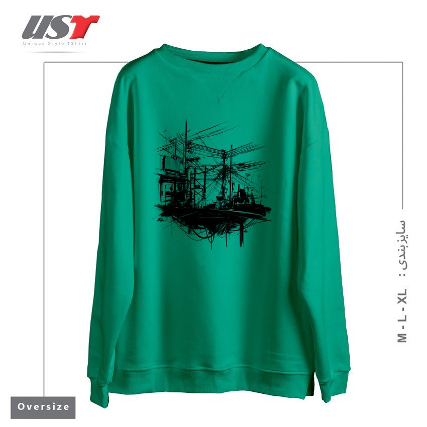 طرح ELECTRIC STREET سوییشرت اورسایزرنگ سبز سدری