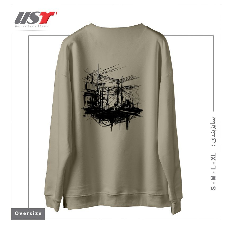 طرح ELECTRIC STREET سوییشرت اورسایزرنگ نخودی