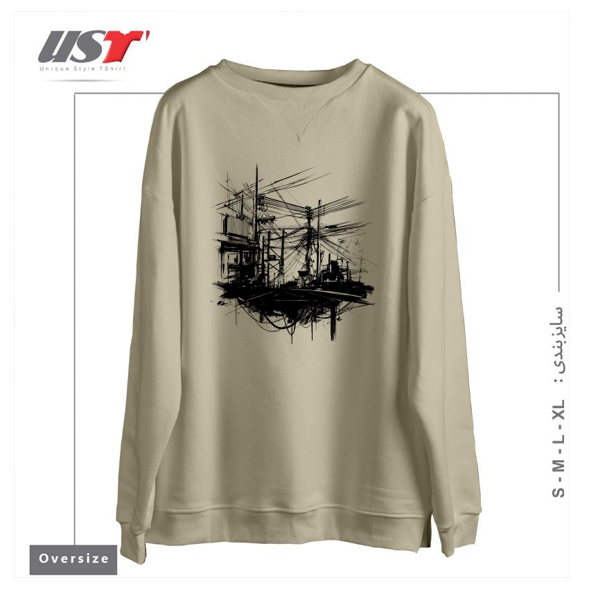 طرح ELECTRIC STREET سوییشرت اورسایزرنگ نخودی