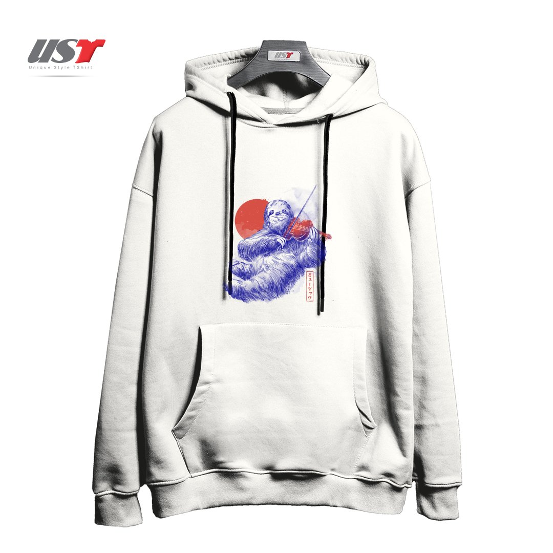 طرح A CALM SONG - CUTE MUSICIAN SLOTH GIFT هودی اورسایزرنگ سفید