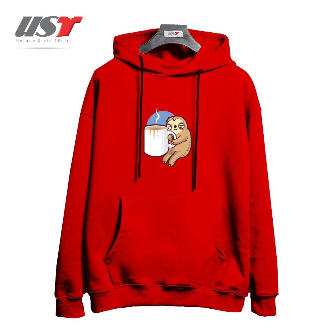 طرح AHHH MORNINGS هودی اورسایزرنگ قرمز