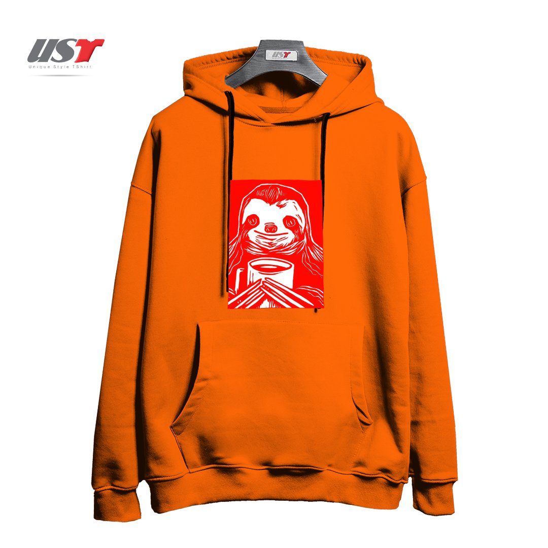 طرح COFFEE SLOTH هودی اورسایزرنگ نارنجی