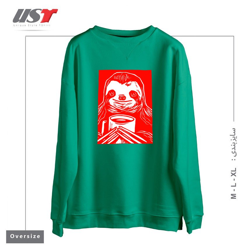 طرح COFFEE SLOTH سوییشرت اورسایزرنگ سبز سدری