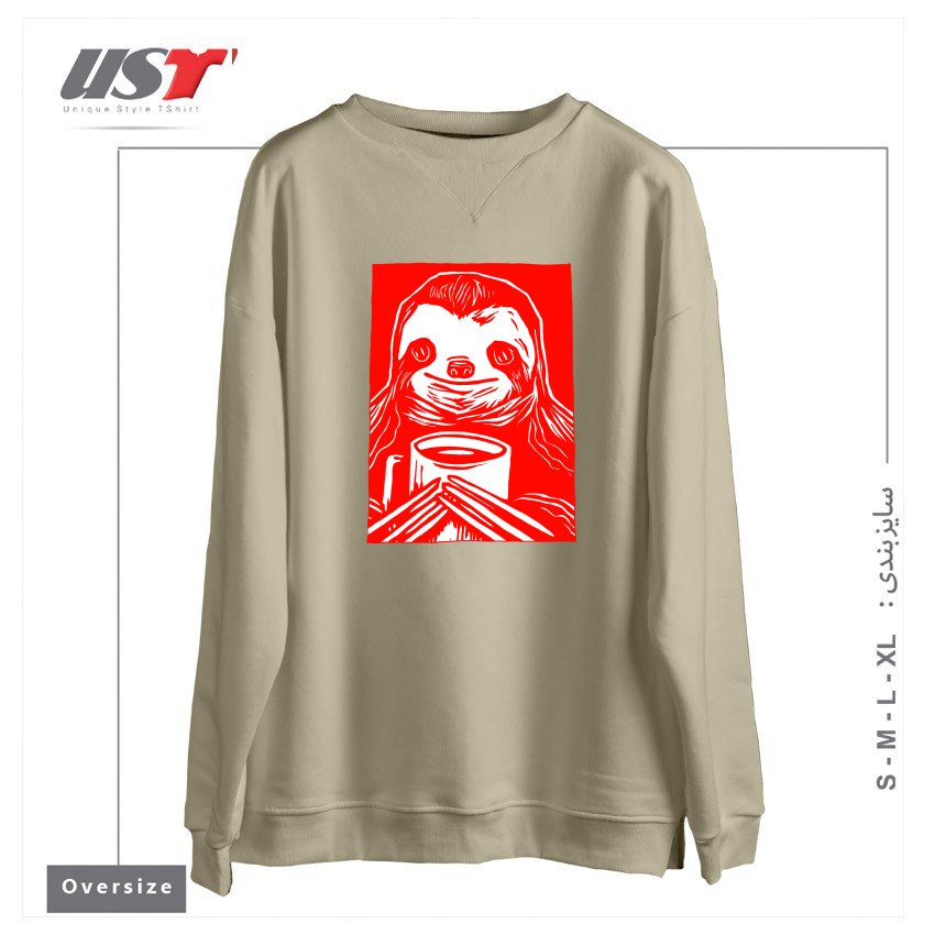 طرح COFFEE SLOTH سوییشرت اورسایزرنگ نخودی