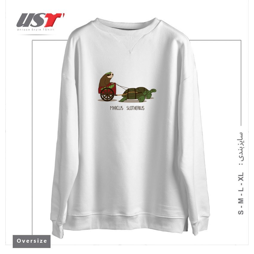 طرح MARCUS SLOTHERIUS  THE ROMAN EMPEROR سوییشرت اورسایزرنگ سفید