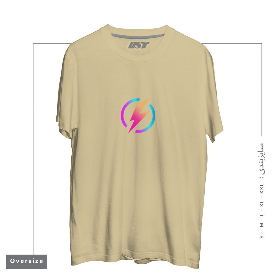 طرح ELECTRONIC PARTY تیشرت اورسایزرنگ نخودی