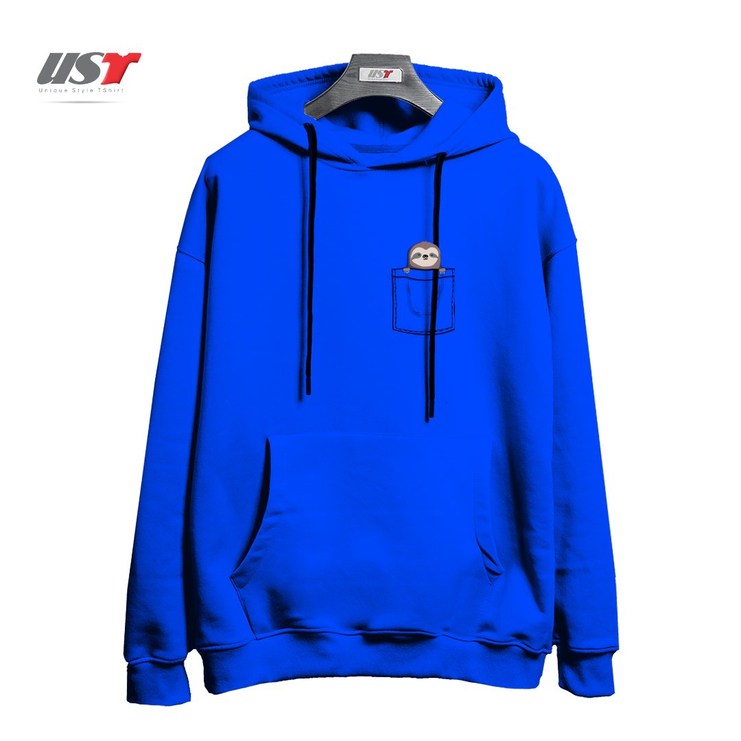 طرح POCKET PET SLEEPY SLOTH هودی اورسایزرنگ آبی شالی