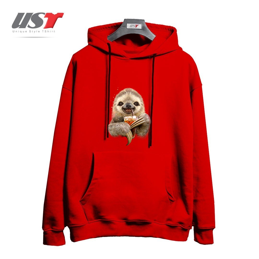 طرح SLOTH & SOFT DRINK هودی اورسایزرنگ قرمز