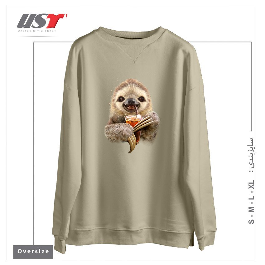 طرح SLOTH & SOFT DRINK سوییشرت اورسایزرنگ نخودی
