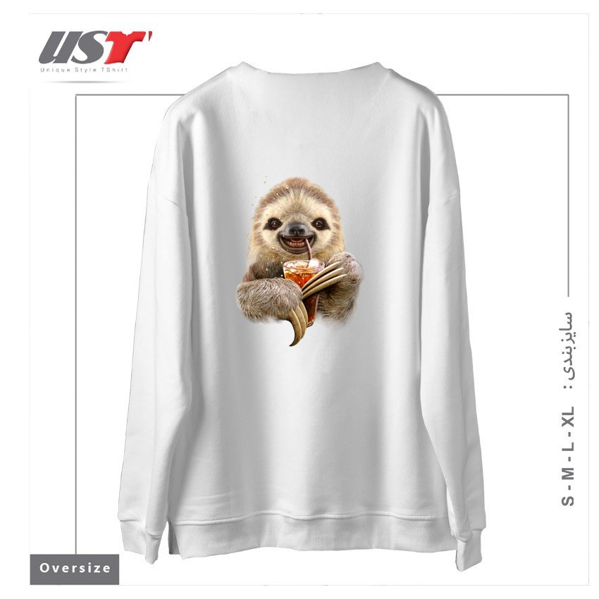 طرح SLOTH & SOFT DRINK سوییشرت اورسایزرنگ سفید