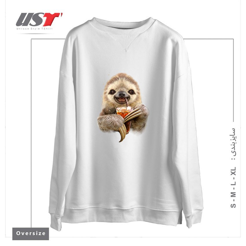 طرح SLOTH & SOFT DRINK سوییشرت اورسایزرنگ سفید
