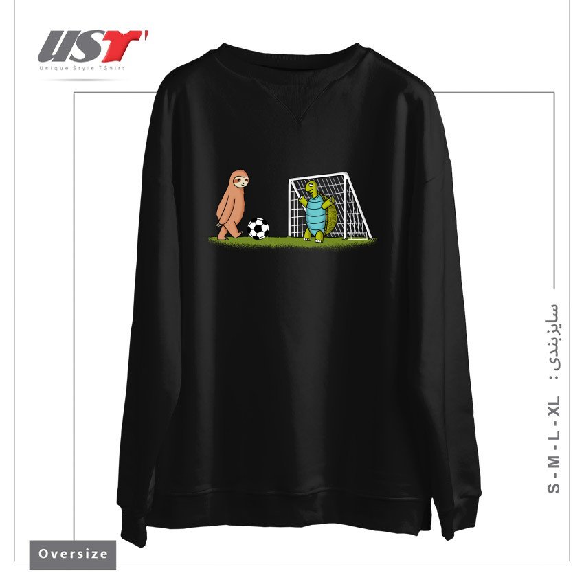 طرح SLOTH AND TURTLE FOOTBALL سوییشرت اورسایزرنگ مشکی