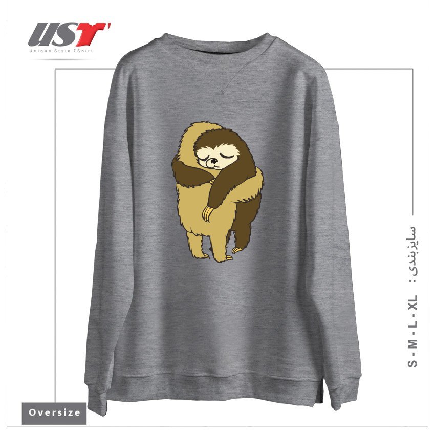طرح SLOTH HUGS سوییشرت اورسایزرنگ طوسی ملانژ