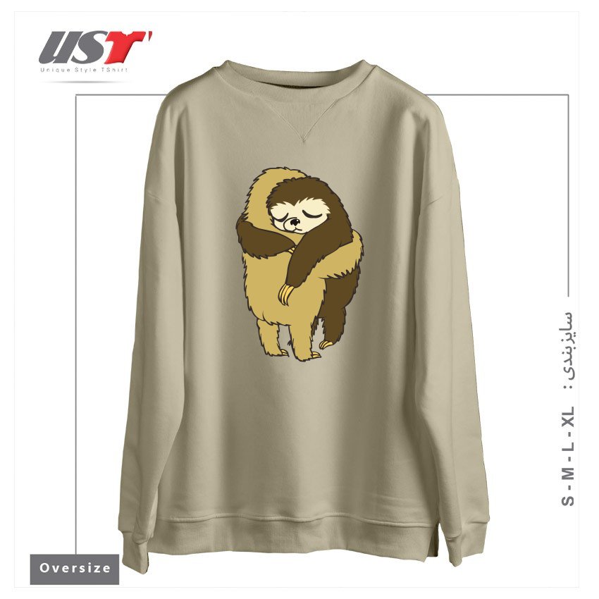 طرح SLOTH HUGS سوییشرت اورسایزرنگ نخودی