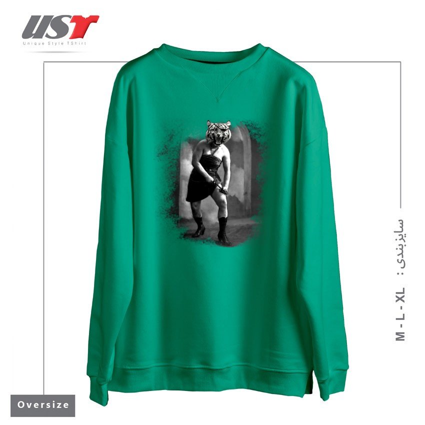 طرح EYE OF THE TIGER II سوییشرت اورسایزرنگ سبز سدری
