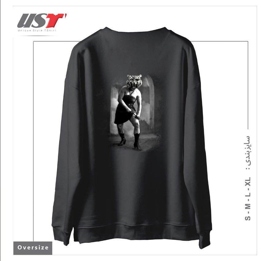 طرح EYE OF THE TIGER II سوییشرت اورسایزرنگ دودی