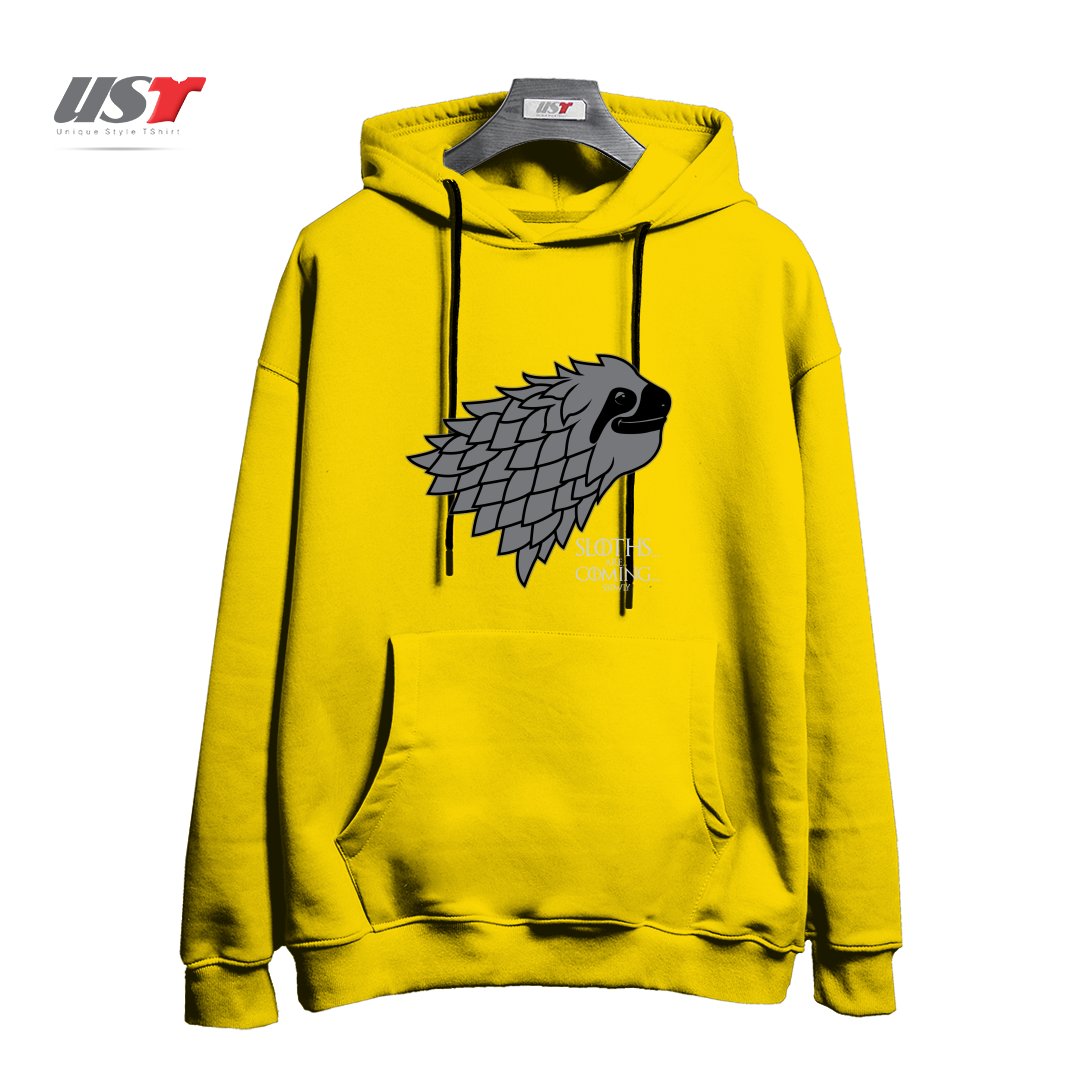 طرح SLOTHS ARE COMING! هودی اورسایزرنگ زرد