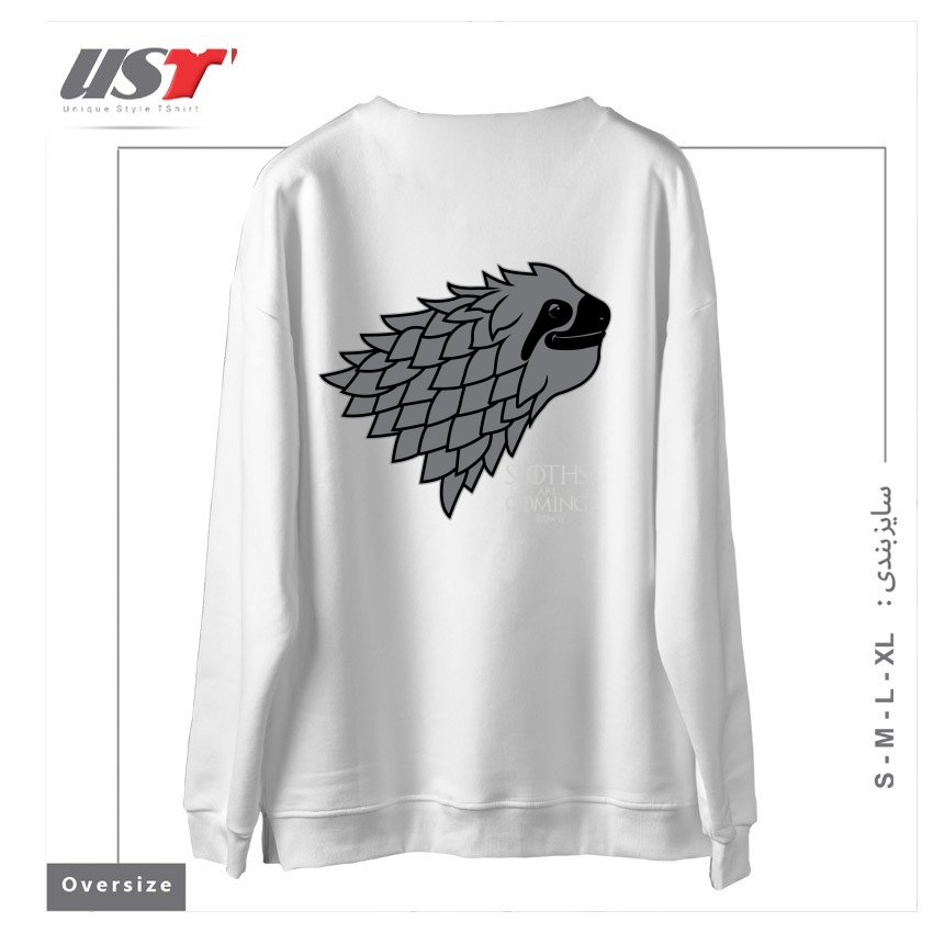 طرح SLOTHS ARE COMING! سوییشرت اورسایزرنگ سفید