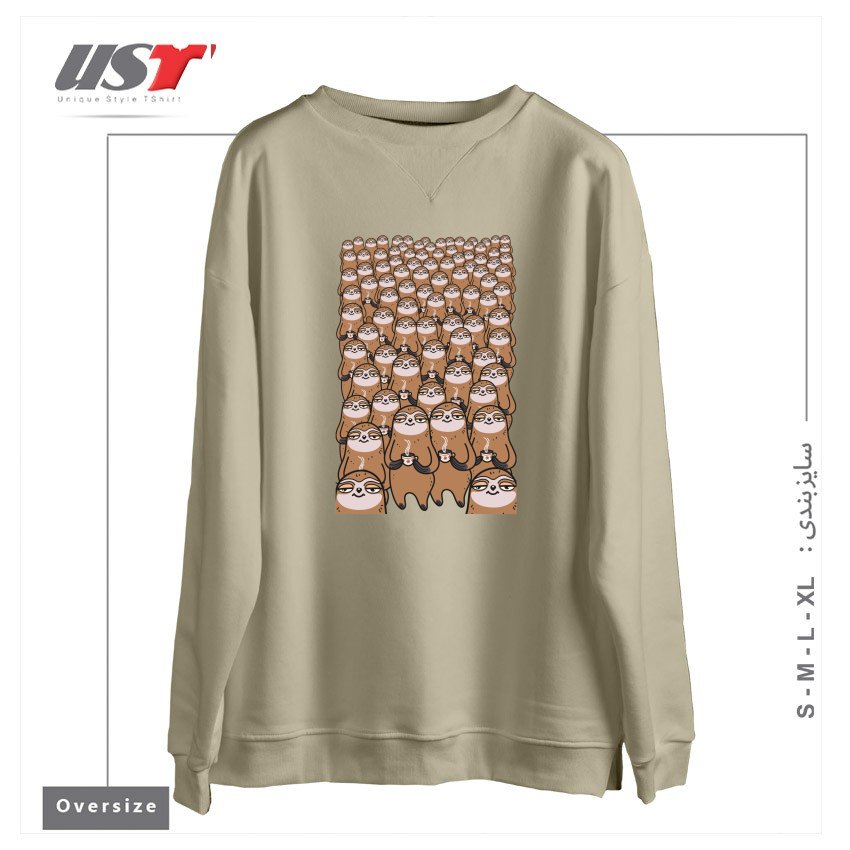 طرح SLOTHTASTIC! سوییشرت اورسایزرنگ نخودی
