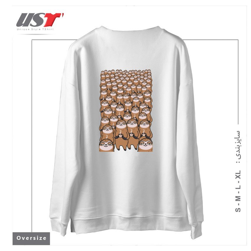 طرح SLOTHTASTIC! سوییشرت اورسایزرنگ سفید