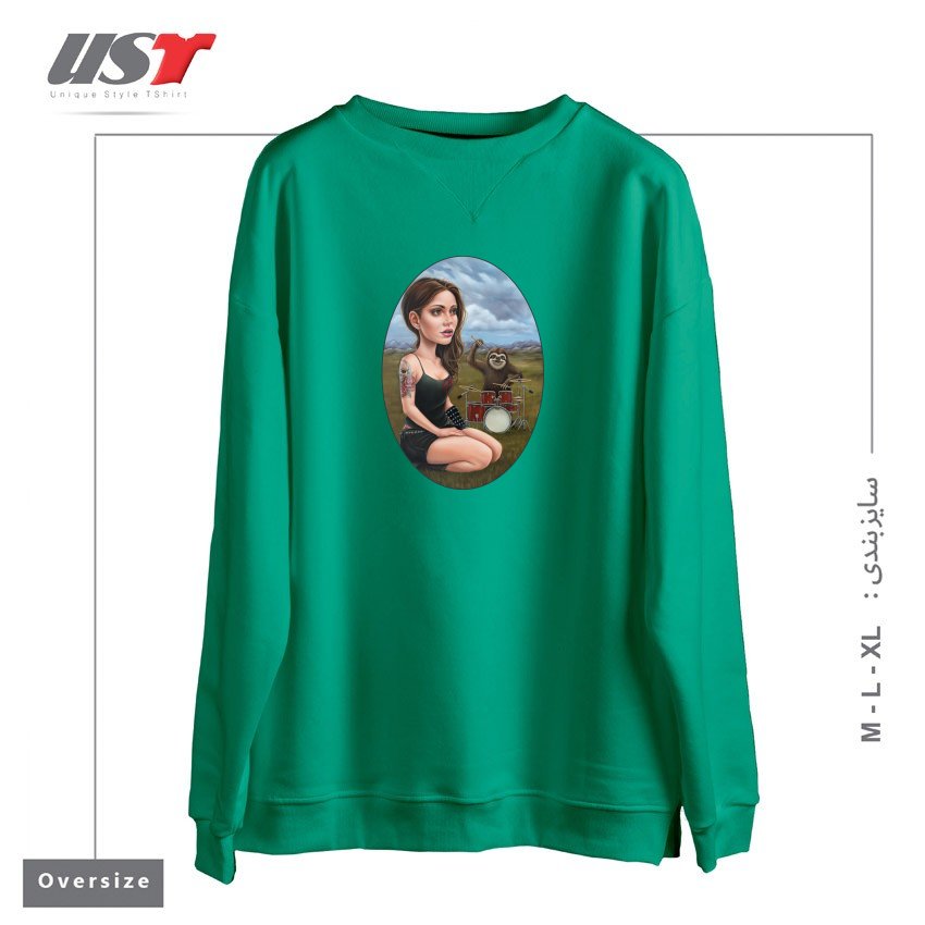 طرح SLOW JAM سوییشرت اورسایزرنگ سبز سدری