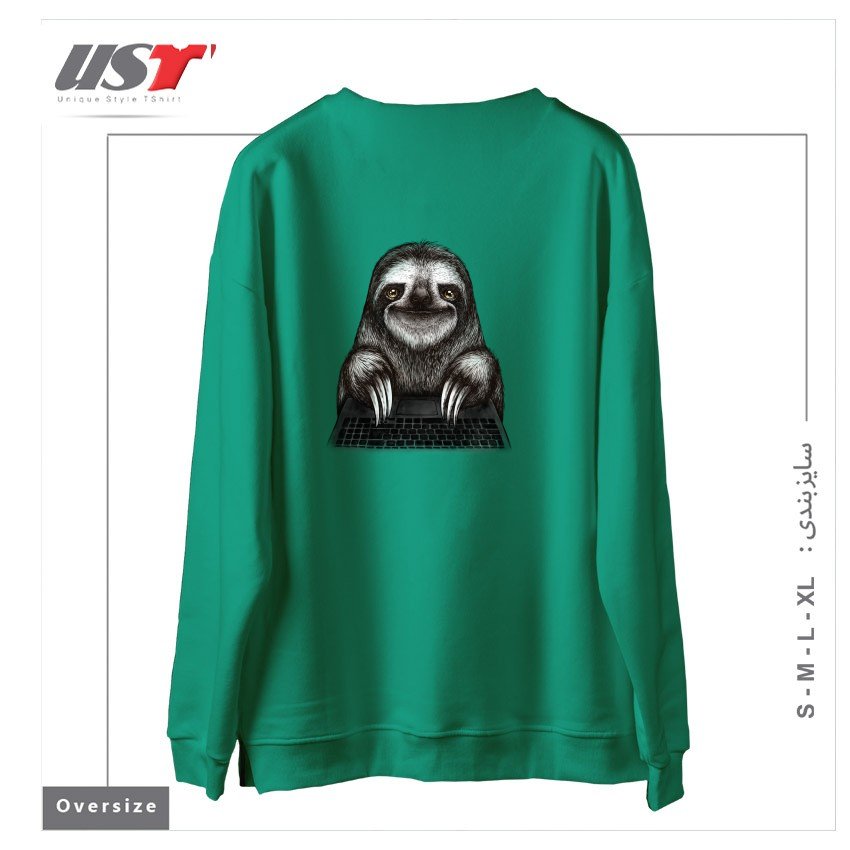 طرح SMILING SLOTH WITH LAPTOP سوییشرت اورسایزرنگ سبز سدری