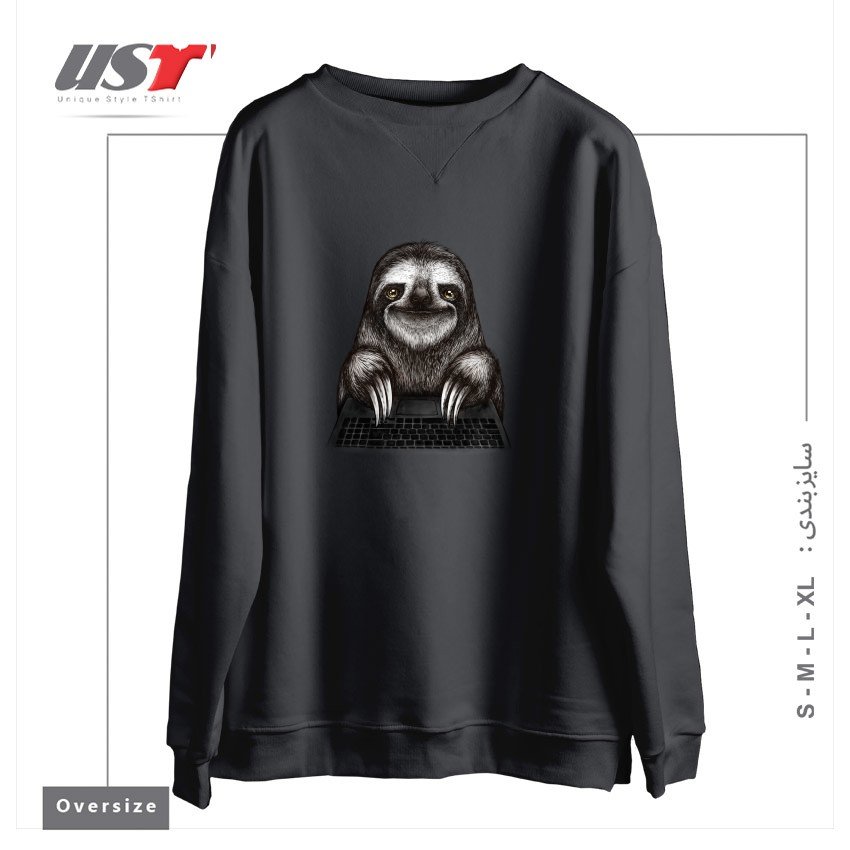 طرح SMILING SLOTH WITH LAPTOP سوییشرت اورسایزرنگ دودی