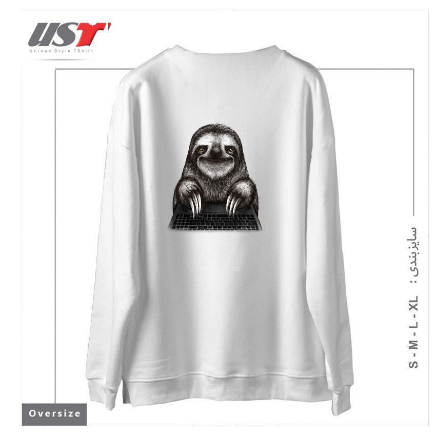 طرح SMILING SLOTH WITH LAPTOP سوییشرت اورسایزرنگ سفید