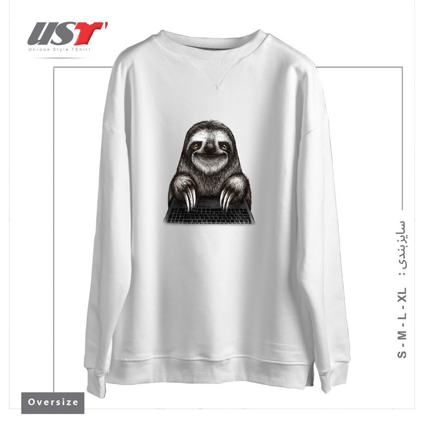 طرح SMILING SLOTH WITH LAPTOP سوییشرت اورسایزرنگ سفید