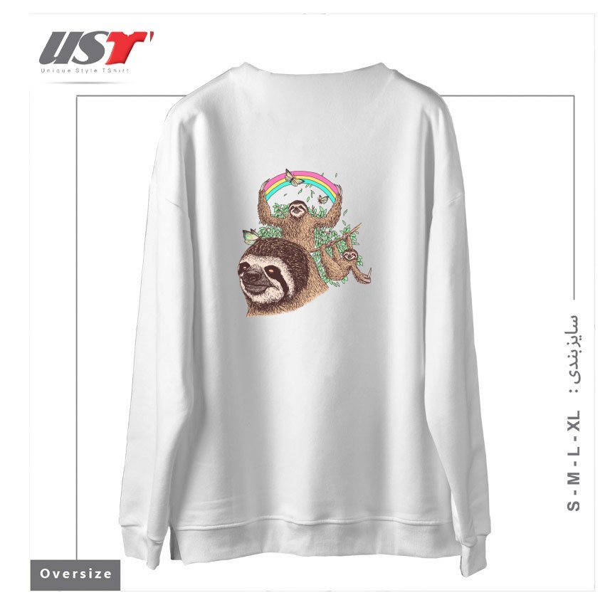 طرح THE SLOTH LIFE سوییشرت اورسایزرنگ سفید