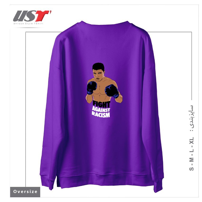 طرح FIGHT AGAINST RACISM سوییشرت اورسایزرنگ بنفش