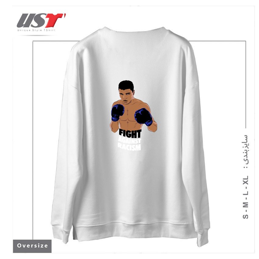 طرح FIGHT AGAINST RACISM سوییشرت اورسایزرنگ سفید