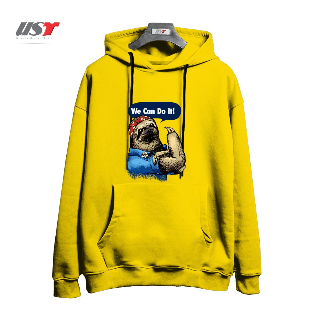 طرح WE CAN DO IT SLOTH هودی اورسایزرنگ زرد