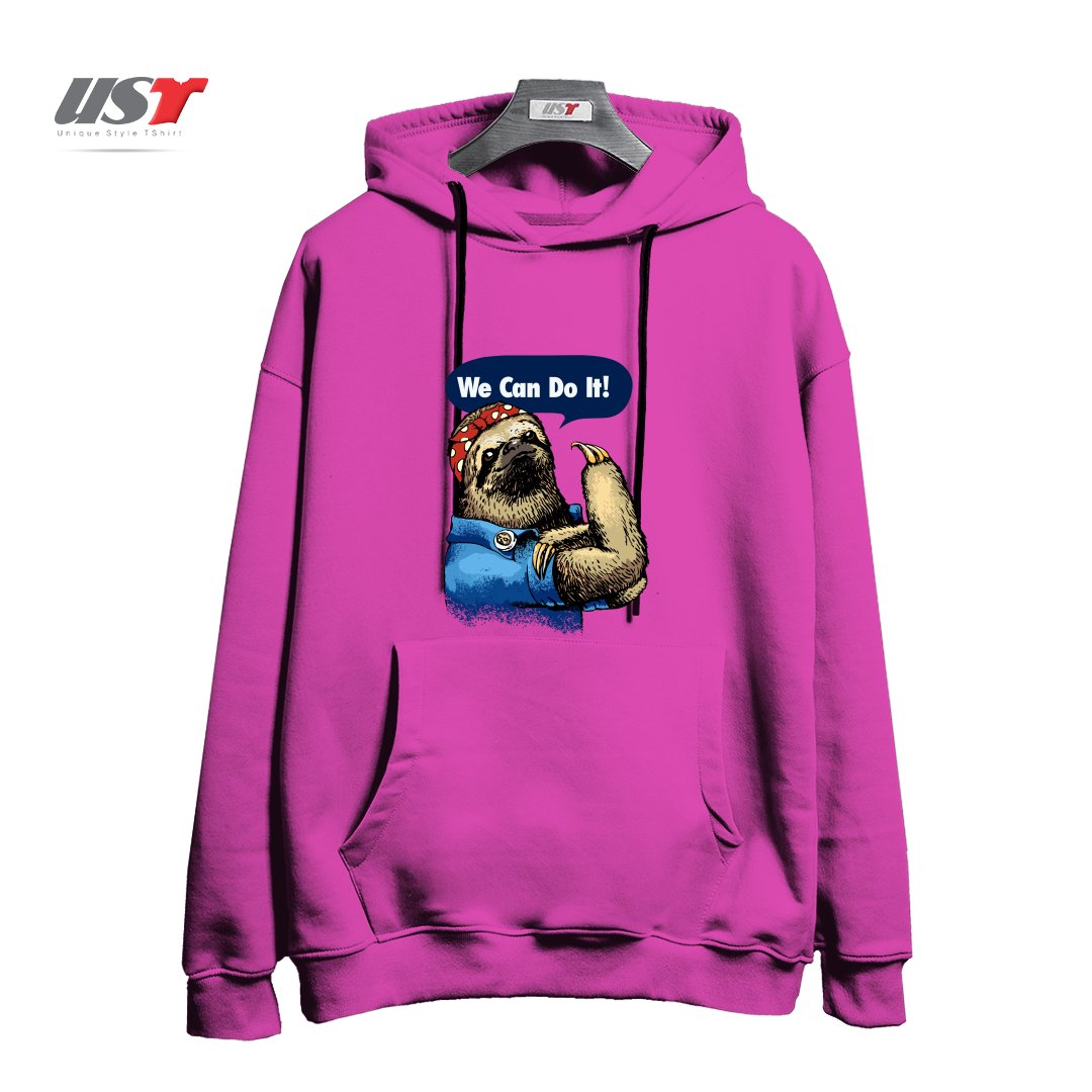 طرح WE CAN DO IT SLOTH هودی اورسایزرنگ صورتی