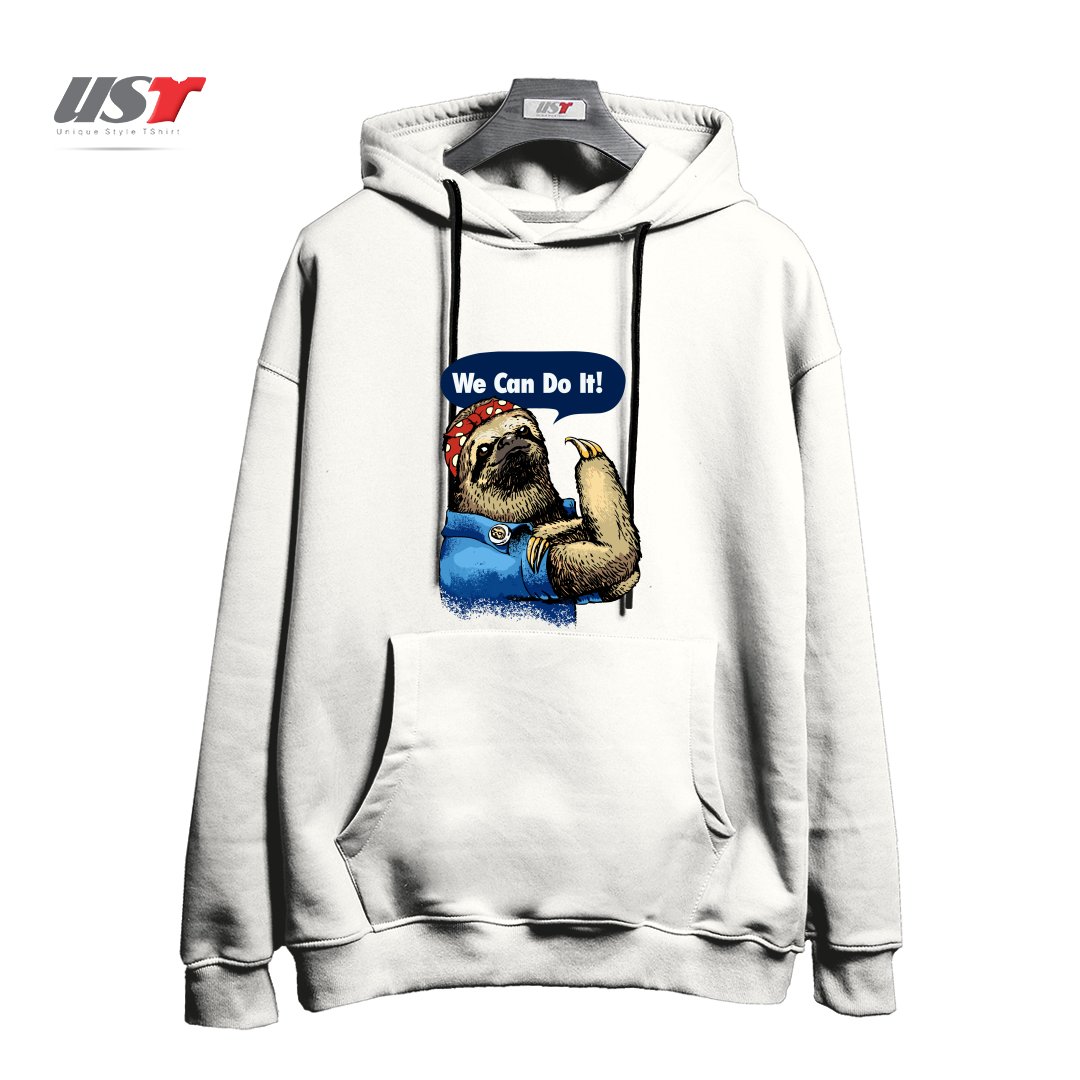 طرح WE CAN DO IT SLOTH هودی اورسایزرنگ سفید