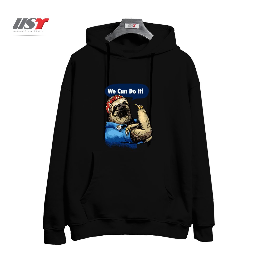 طرح WE CAN DO IT SLOTH هودی اورسایزرنگ مشکی